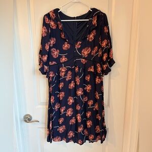 DownEast Navy Dress with Red Floral Design